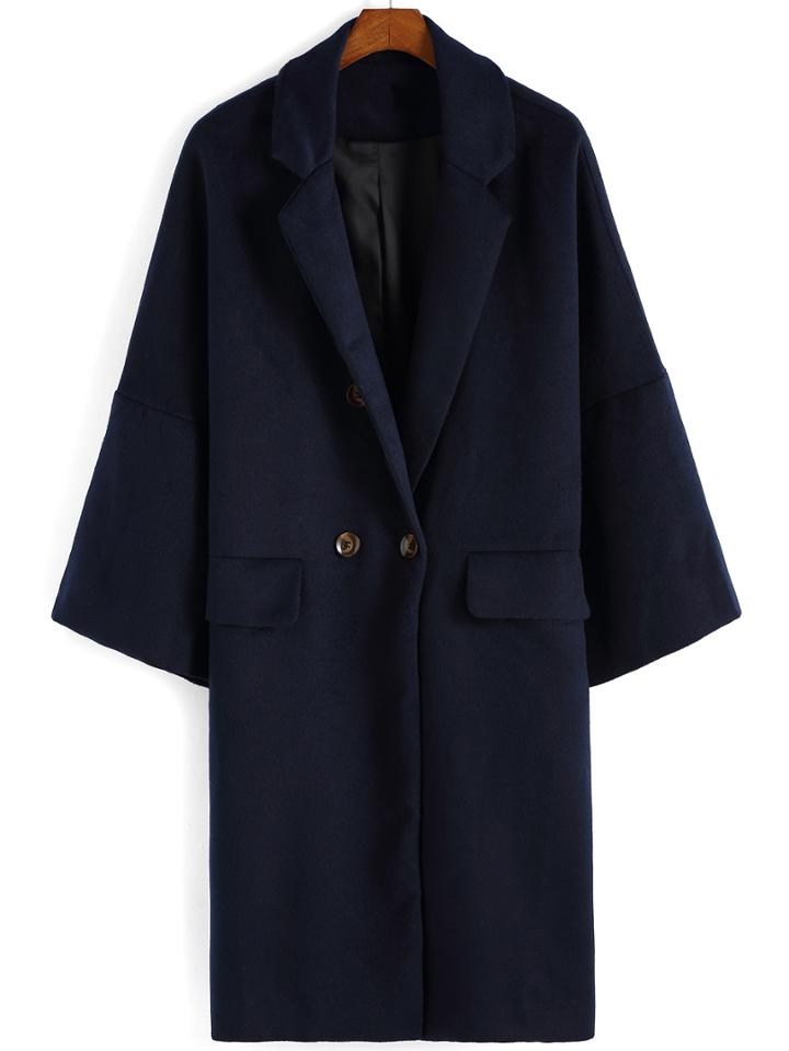 Romwe Lapel Pockets Woolen Long Coat