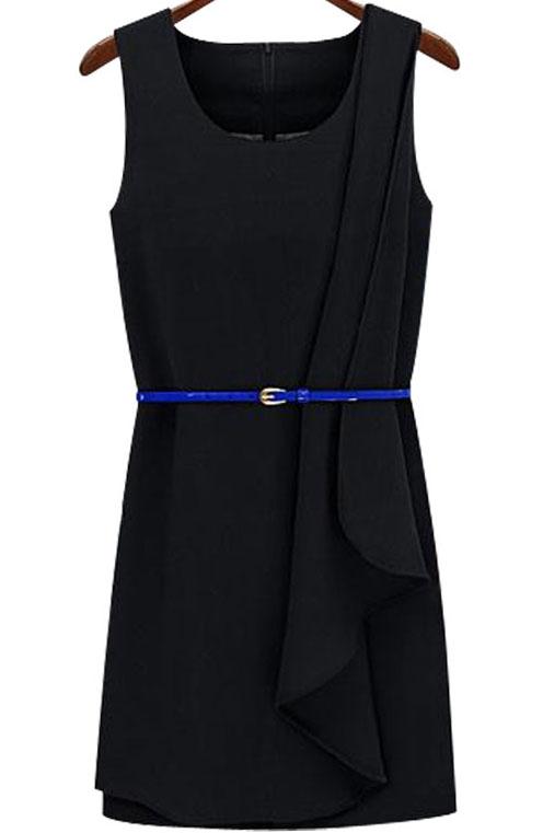 Romwe Sleeveless Asymmetrical Belt Tank Dress