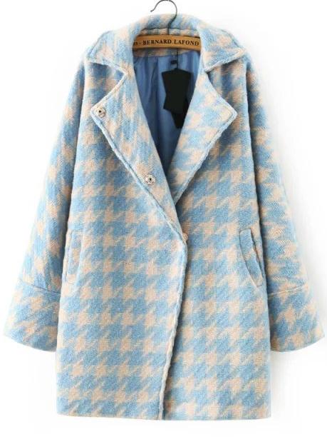 Romwe Lapel Houndstooth Edge Pockets Coat