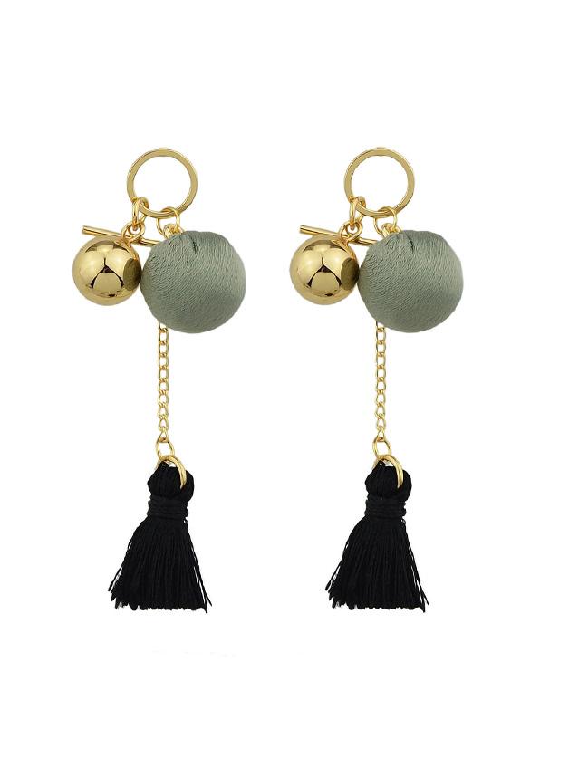 Romwe Black Velvet Ball Tassel Earrings