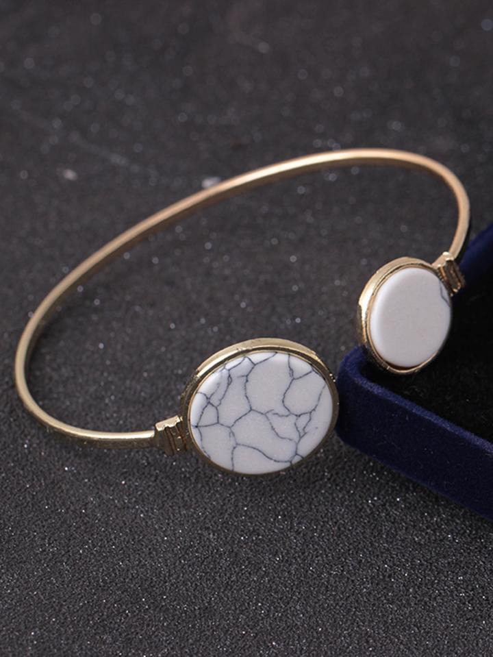 Romwe Cuff Bracelet With Round Stone