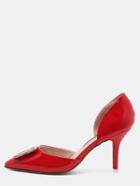 Romwe Red Patent Square Buckle D'orsay Pumps