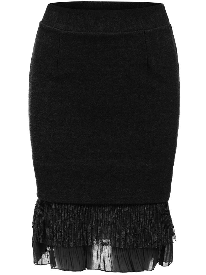 Romwe Lace Splicing Bodycon Black Skirt