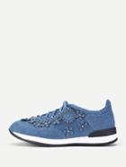 Romwe Lace Up Denim Flower Sneakers