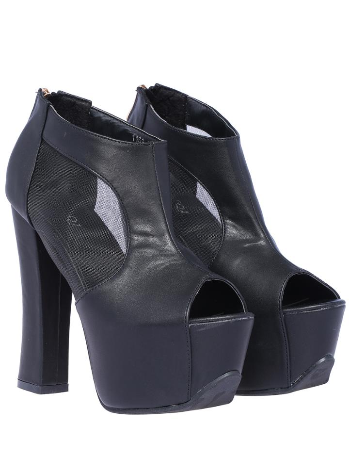 Romwe Black Peep Toe Hollow Mesh Shoes