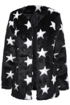 Romwe Romwe Star-lover Black Fur Coat