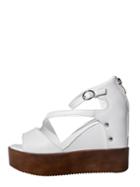 Romwe White Peep Toe Buckle Strap Wedge Sandals