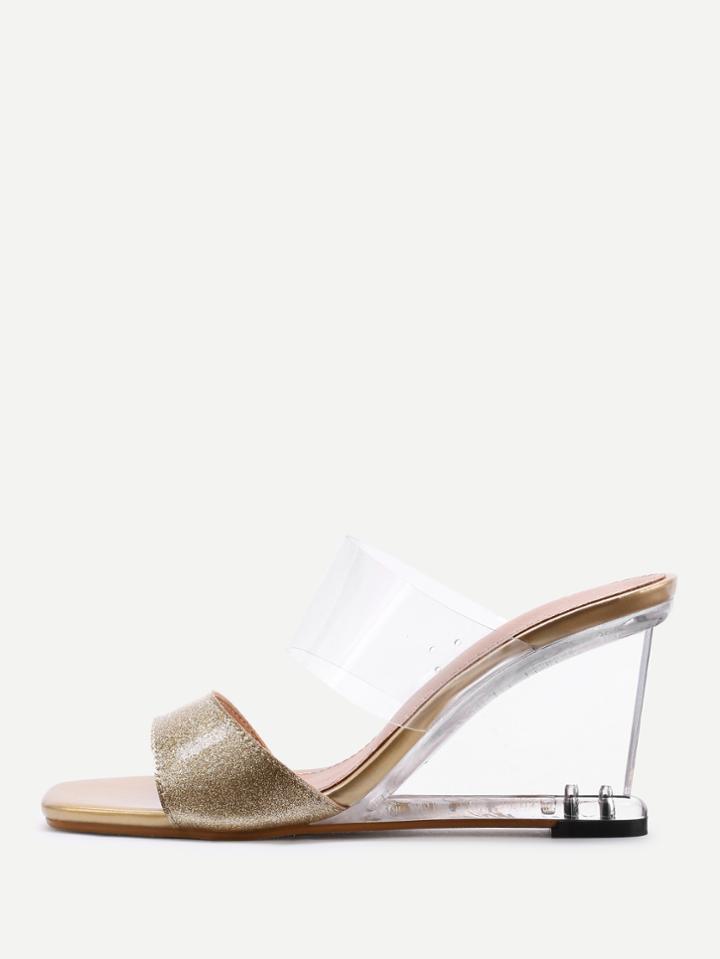 Romwe Metallic Design Clear Wedge Sandals