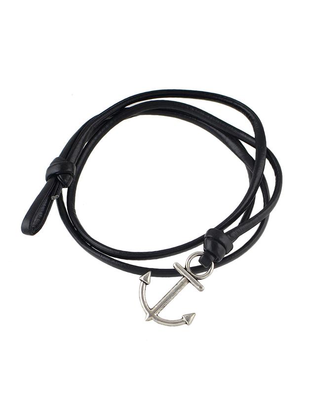 Romwe Black Color Pu Leather Anchor Chain Bracelets