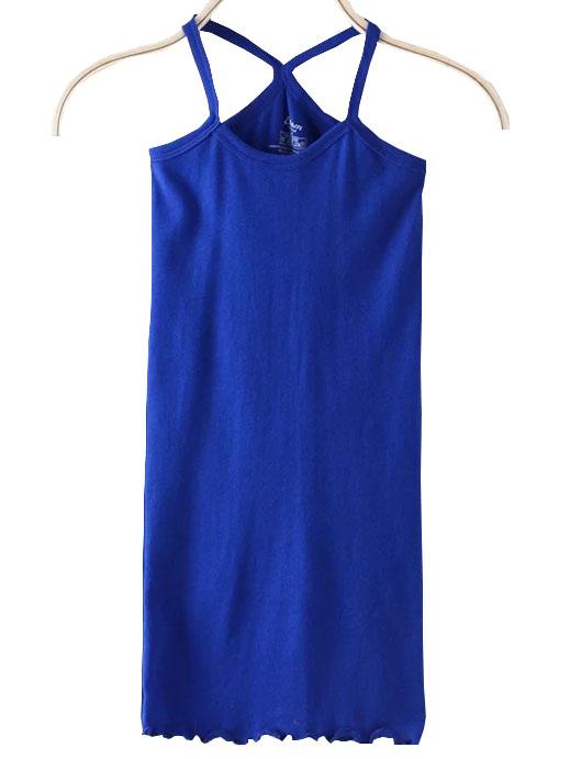 Romwe Spaghetti Strap Fungus Hem Royal Blue Cami Top