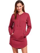 Romwe Burgundy Curved Hem Hooded Sweatshirt Dress With Pocket