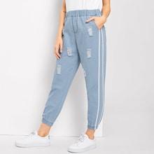 Romwe Striped Tape Side Jeans