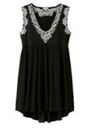 Romwe Black Deep V Neck Embroidery Dress With Strap