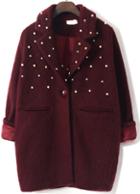 Romwe Bead Embellished Lapel Woolen Loose Coat