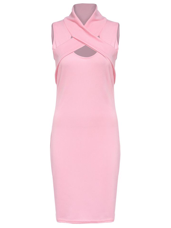 Romwe Criss Cross Pink Pencil Dress