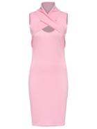 Romwe Criss Cross Pink Pencil Dress