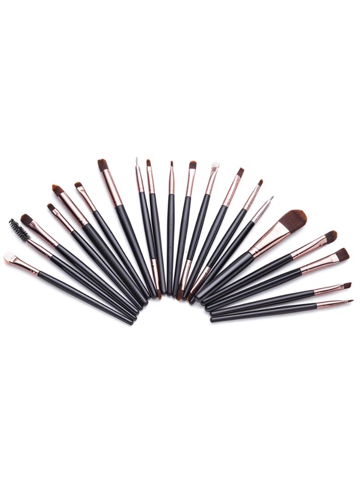 Romwe 20pcs Black Cosmetic Makeup Brush Set With Bag