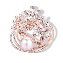 Romwe Faux Pearl & Flower Scarf Clip