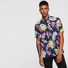 Romwe Guys Jungle Leaf Print Buttoned Shirt