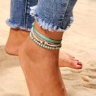 Romwe Beaded & Multi Layered Anklet Set 3pcs