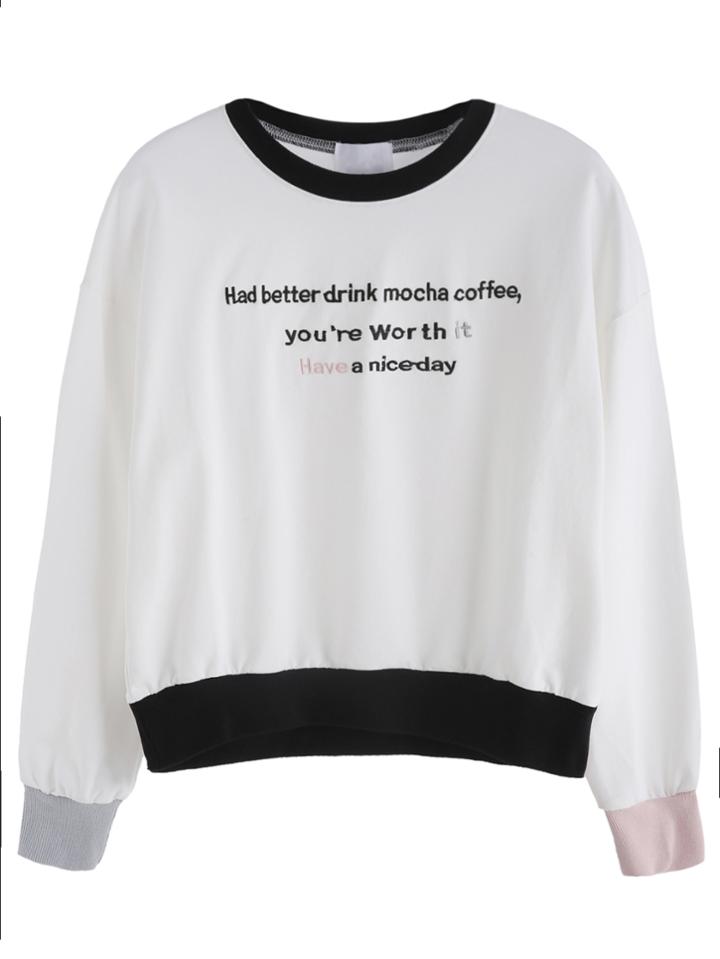 Romwe Color Block Letter Print Drop Shoulder Sweatshirt