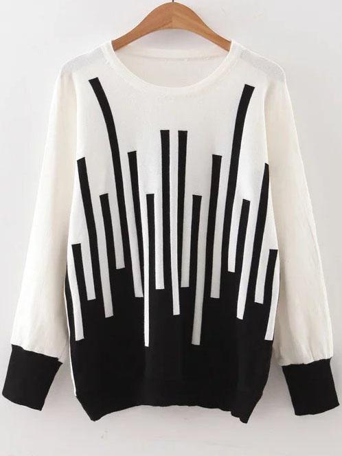 Romwe White Graphic Pattern Round Neck Sweater