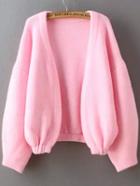 Romwe Lantern Sleeve Crop Pink Sweater Coat