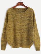 Romwe Yellow Marled Knit Side Slit Sweater