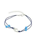 Romwe Silver Blue Beads And Hand Shape Arm Bracelets