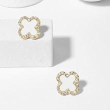 Romwe Rhinestone Decorated Clover Stud Earrings