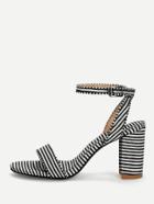 Romwe Striped Design Two Part Block Heeled Sandals
