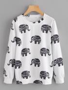 Romwe Elephant Print Random Sweatshirt