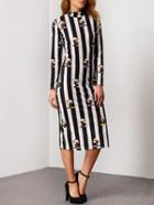Romwe Mock Neck Vertical Striped Split Side Dress