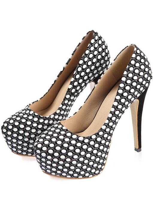 Romwe Black Hidden Platform Polka Dot Heels