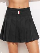Romwe Black Zip Pleated A-line Skirt With Button Detail