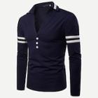 Romwe Men Varsity Striped V Neck Polo Shirt
