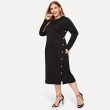 Romwe Plus Solid Side Button Detail Dress