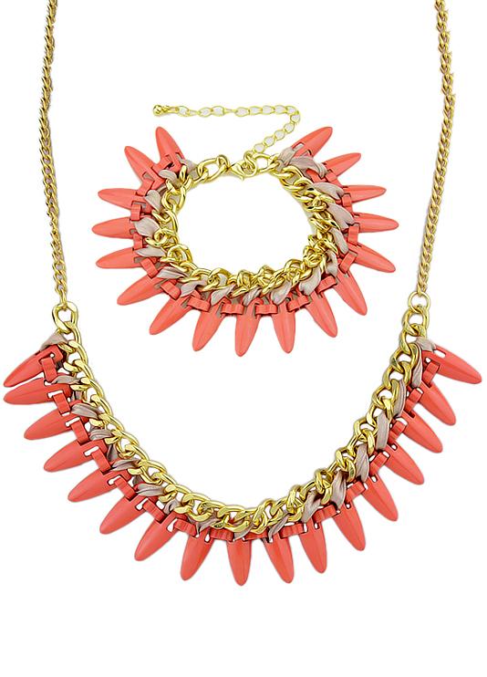 Romwe Gold Chain Spike Necklace With Bracelet