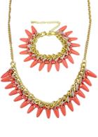 Romwe Gold Chain Spike Necklace With Bracelet