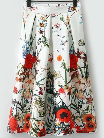 Romwe Floral Print Zipper Skirt