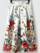 Romwe Floral Print Zipper Skirt