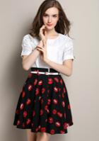 Romwe Color-block Lips Print Pleated Dress