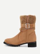 Romwe Buckle Design Suede Ankle Boots