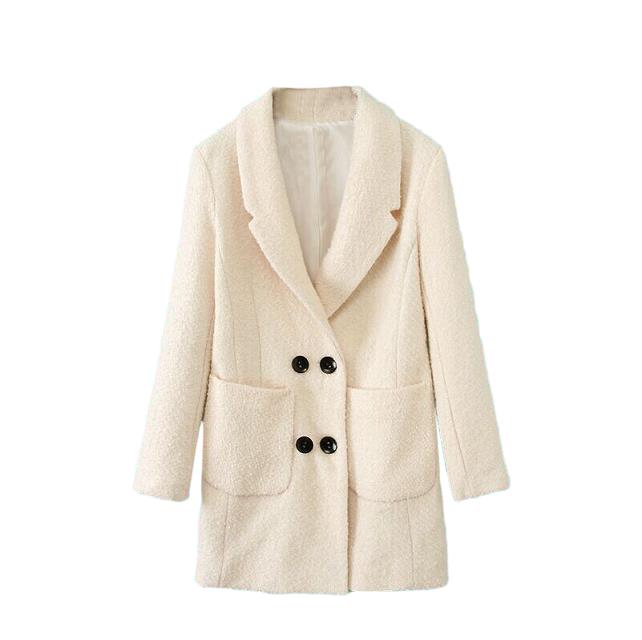 Romwe Double-breasted Sheer White Coat