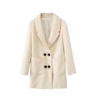 Romwe Double-breasted Sheer White Coat