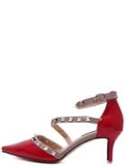 Romwe Red Point Out Studded Ankle Strap Heels