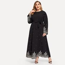 Romwe Plus Beaded Belted Chiffon Dress