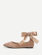 Romwe Bow Tie Decorated Pointed Toe Flats
