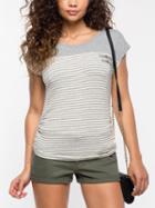 Romwe Grey Striped Ribbed T-shirt