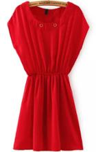 Romwe Round Neck Elastic Waist Red Dress